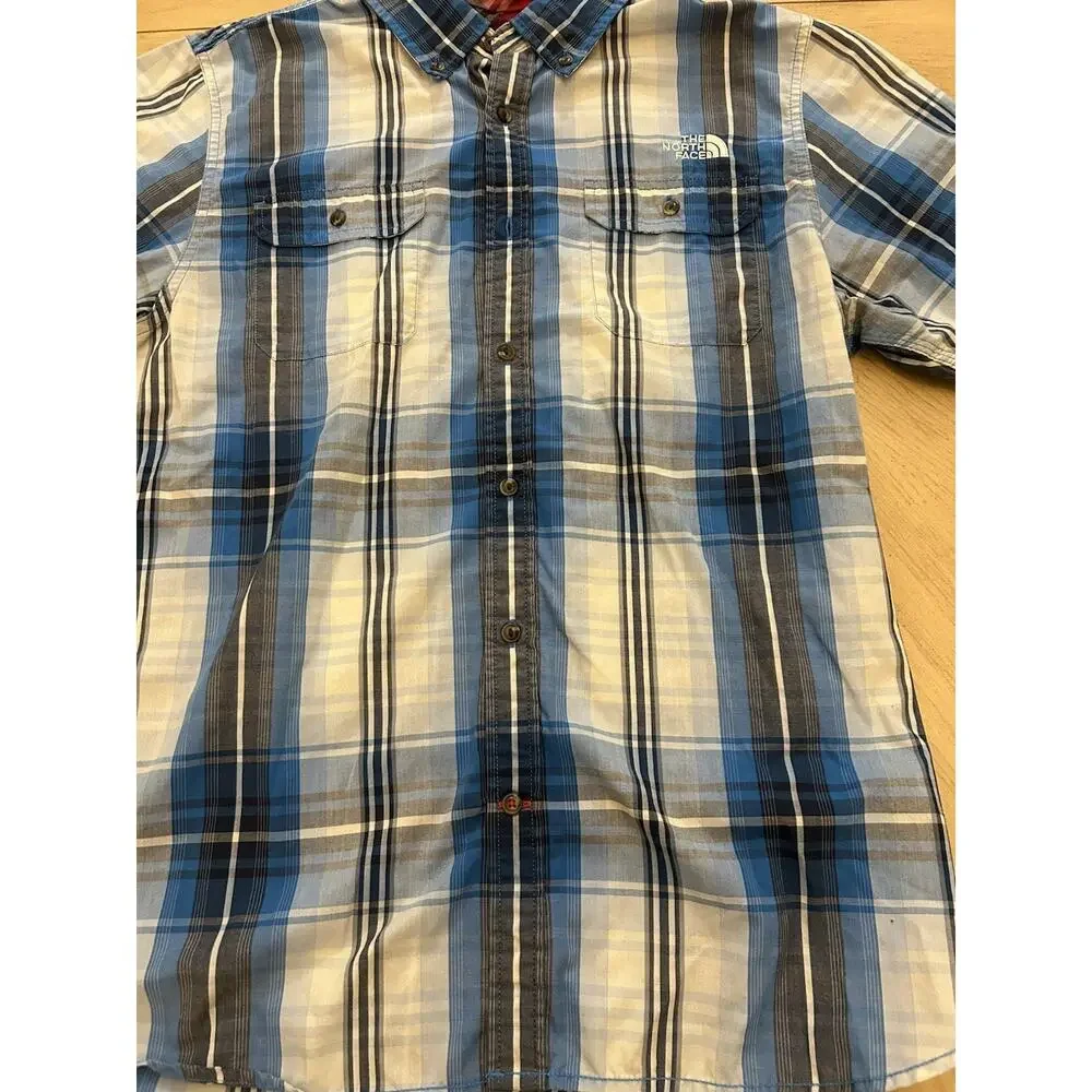 The North Face plaid blue yellow Shirt Men's Large Short-Sleeve western casual